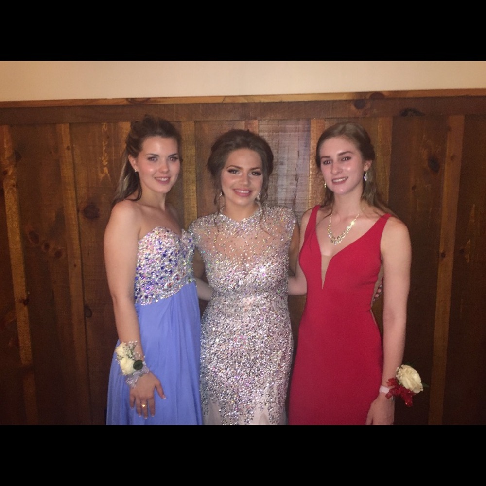 Size 6 strapless blush prom dress. Cornflower blue